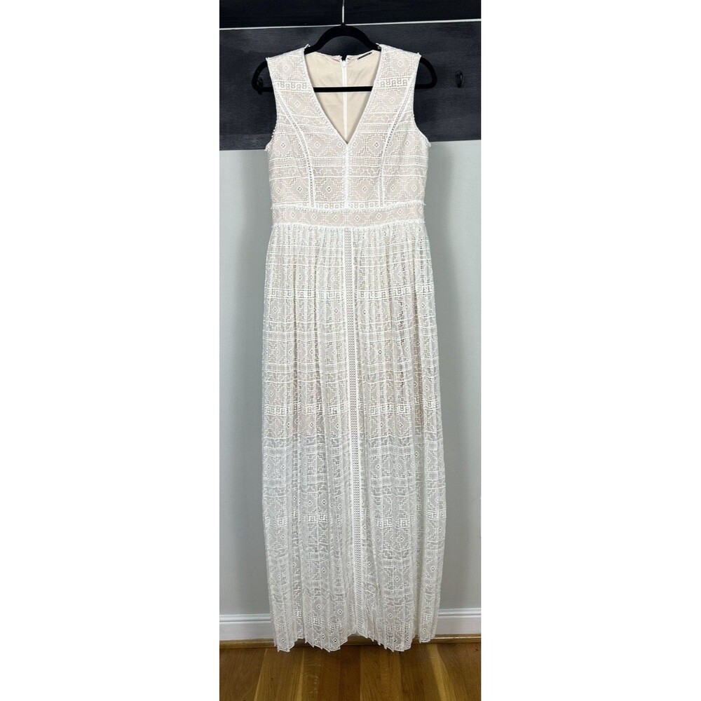 NWT Elie Tahari Raine Geometric Lace Overlay White Boho Maxi Dress Sz 6
